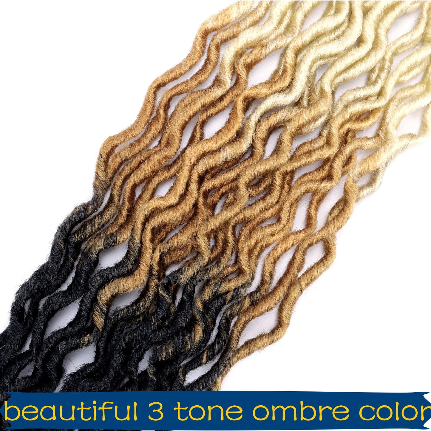 14 Inch Goddess Faux locs Crochet Hair 6 Packs/Lot Soft Gypsy Locs Wavy Crochet Braids Dreadlocks 3 Tone Curly Wavy Twist Braiding Hair Extensions African Roots Braid（1B/27/613)