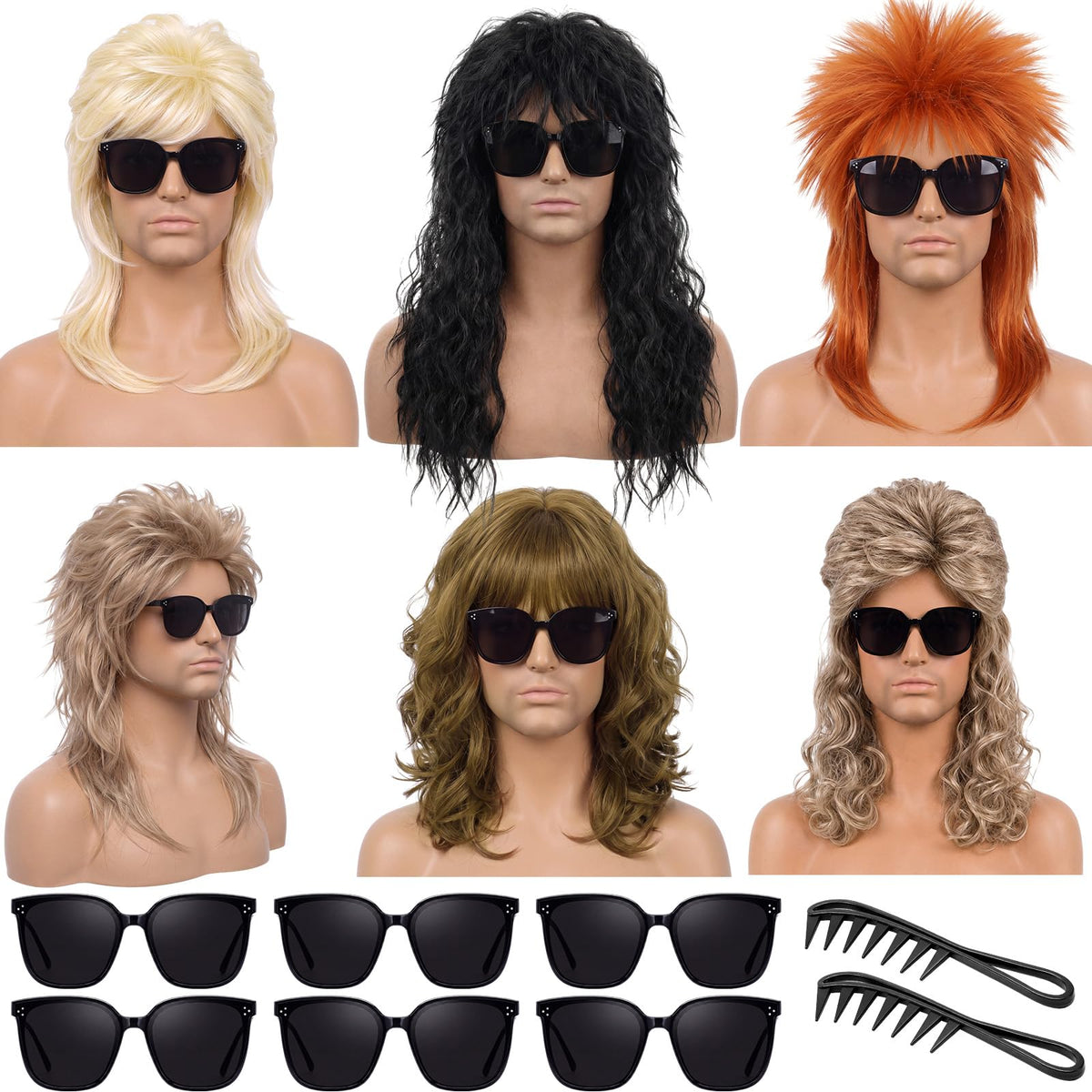 Suncalla 6 Set Retro Wigs for Halloween Party Multicolor