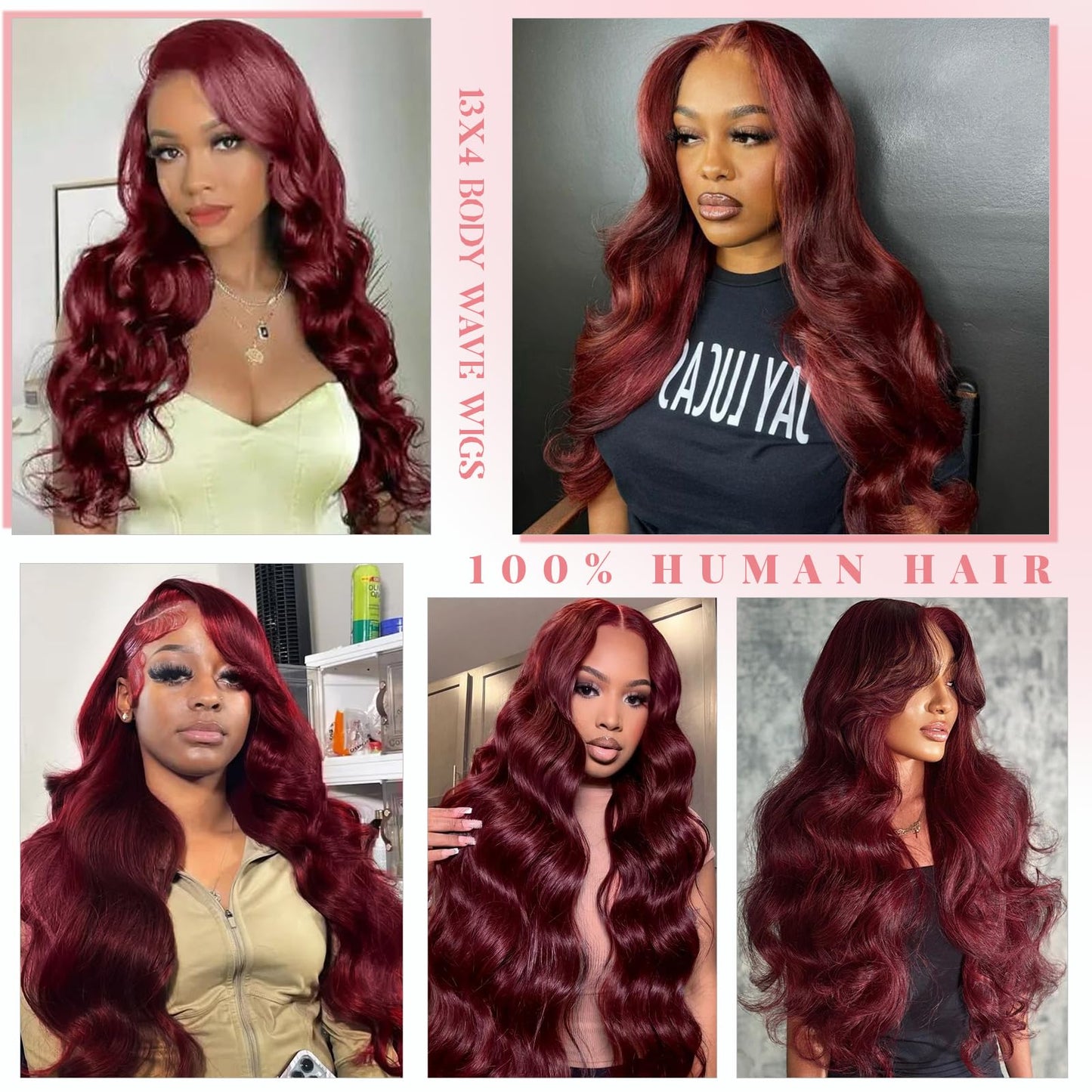 Munx Long 32in Lace Front Wigs Human Hair 180% Density Thick 13x4 Body Wave Wig Wine Red Glueless HD Frontal Wigs Human Hair for Women Bleached Knots