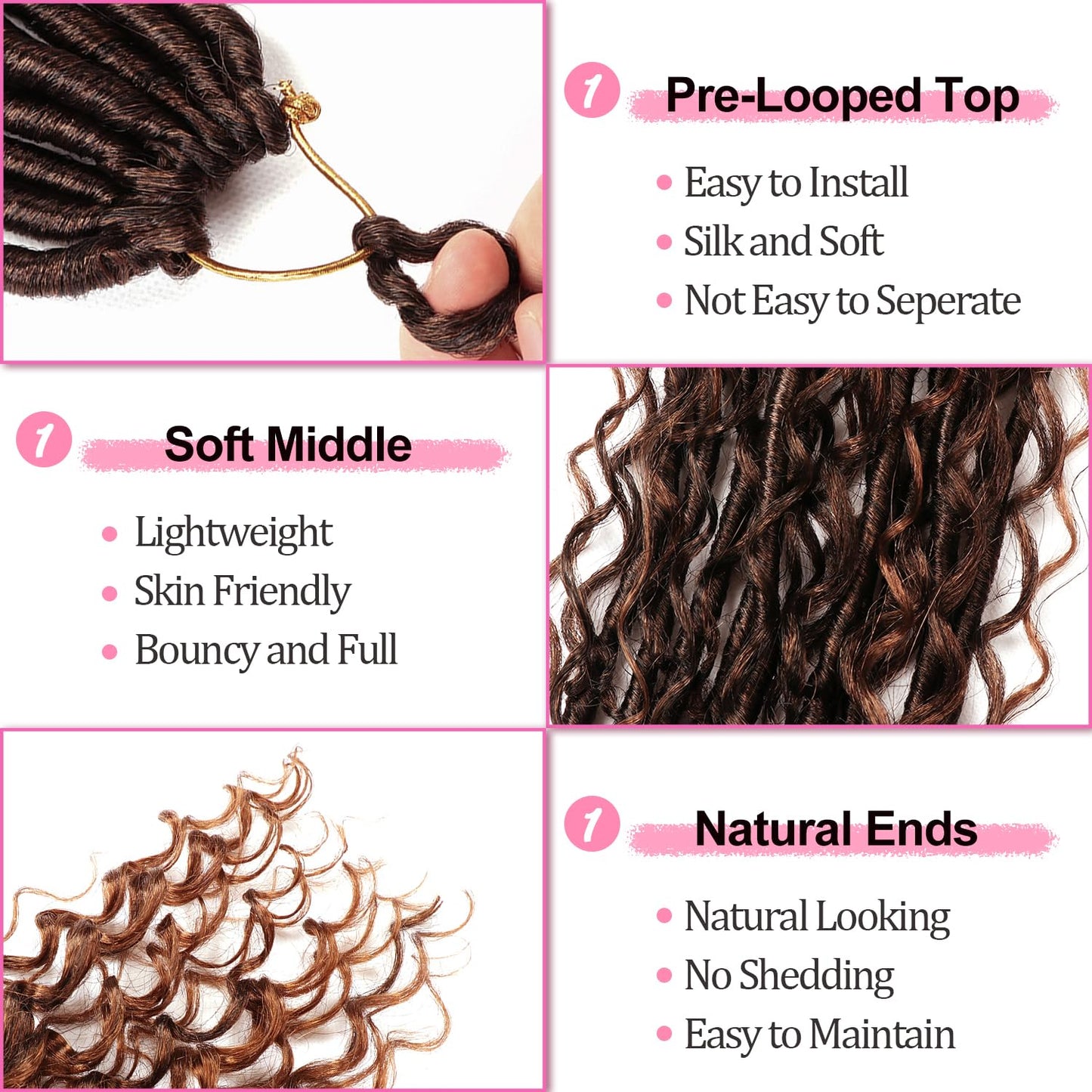 Soft Boho Locs Crochet Hair for Black Women-30 Inch 8 Packs Goddess Faux Locs Crochet Human Hair Feeling Pre Looped with Curly Ends(T30, 30 Inch(Pack of 8))