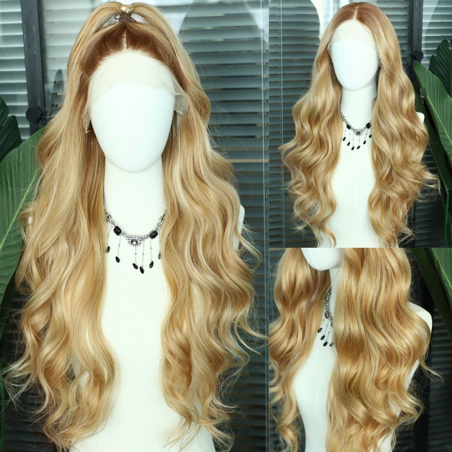SAPPHIREWIGS Long Wavy Wig for Women Synthetic Lace Front Wig Ombre Honey Blonde Body Wavy Hair Heat Resistant Fiber Hair for Daily Party Use 26 Inch