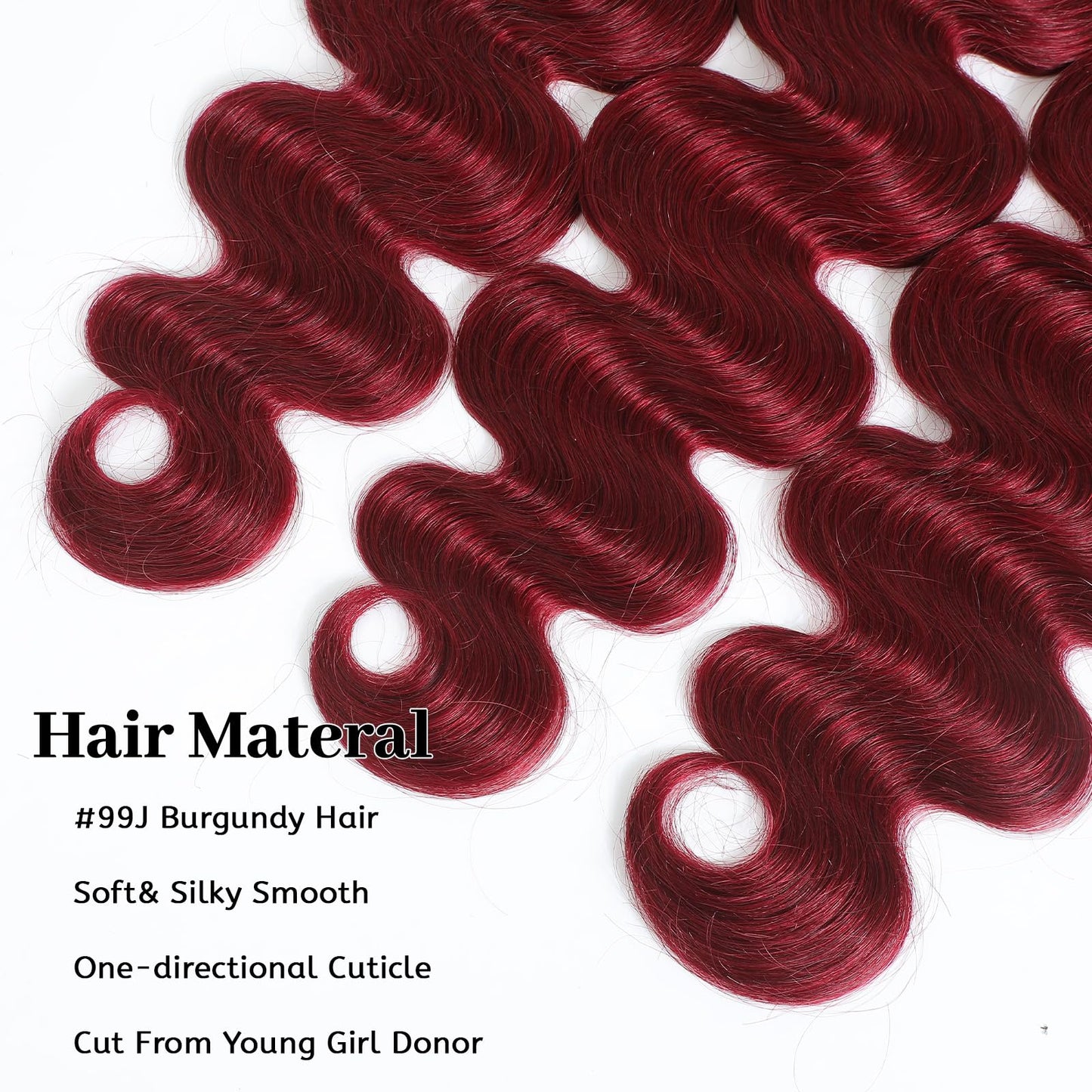 Ciracevi 99J Red Body Wave Human Hair Bundles 15A Raw Indian Hair Bundle burgundy Body Wave Bundles Hair Extensions(3 bundles 16 18 20)