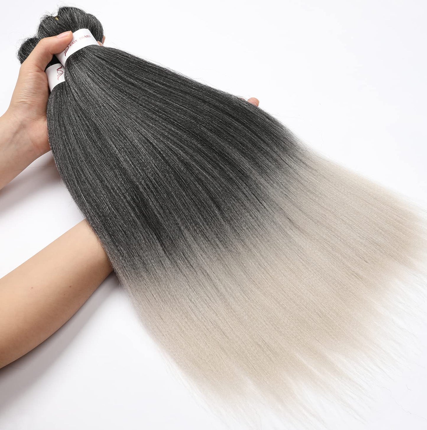 8 Packs Pre Stretched Braiding Hair, 20 Inch Braiding Hair Pre Stretched Yaki Texture, Hot Water Setting, Easy To Install Professional Synthetic Ombre Braiding Hair(20in,1B/Silver)