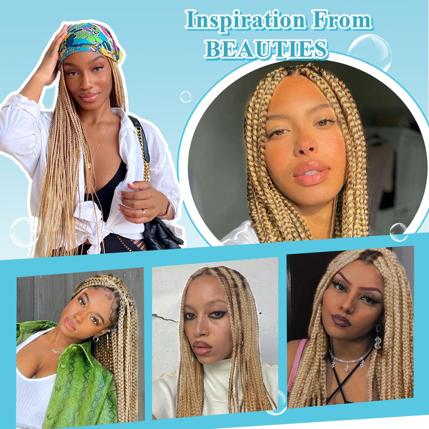 Olymei 360° Hd Full Lace Knotless Braided Wigs for Women Long Braided Lace Front Wigs with Baby Hair Light Brown Ombre Blonde Human Hair Blended Box Braid Wig 36"