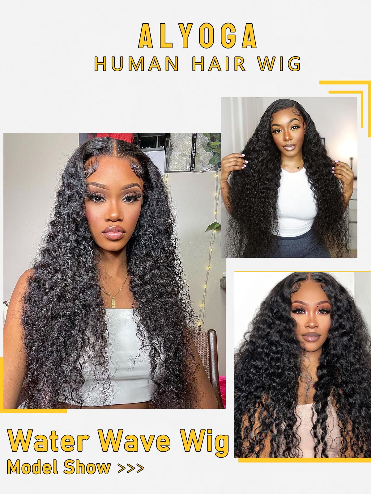 ALYOGA 13x6 Water Wave Lace Front Wigs Human Hair 200 Density Pre Plucked with Baby Hair Water Wave Wigs for Women Glueless Natural Color 22 inch