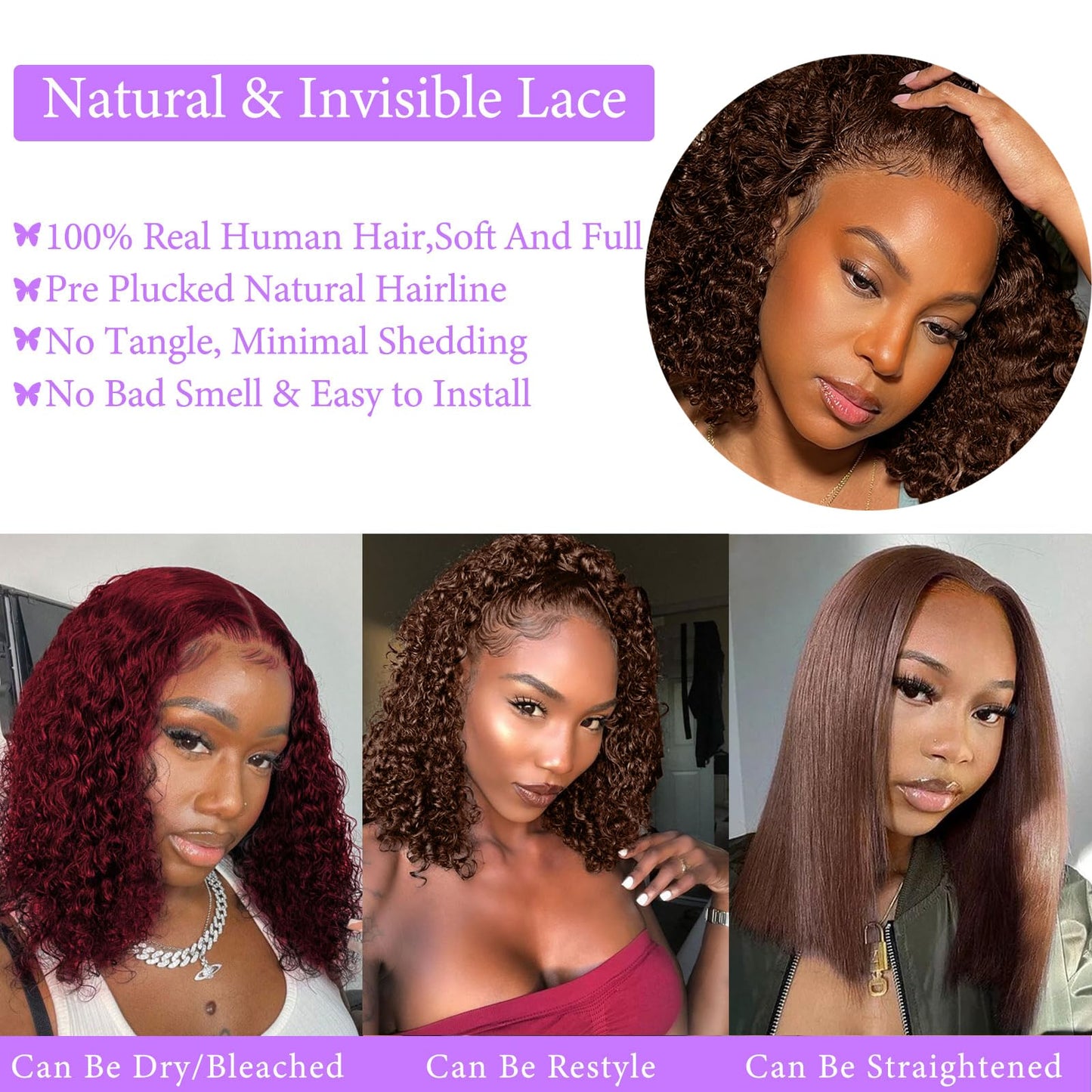 Punmasa 12 Inch Chocolate Brown Bob Wig Human Hair 13x6 Frontal Lace Wig 200% Density HD Lace Front Wigs Human Hair Pre Plucked Bob Wigs for Women 100% Real Human Hair Wig #4