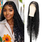 Kalyss HD Full Lace Triangle Knotless Boho Braided Wigs for Women 360 Lace Front Box Braided Wigs with Baby Hair Black Premium Synthetic Knotless Braid Wig 36"