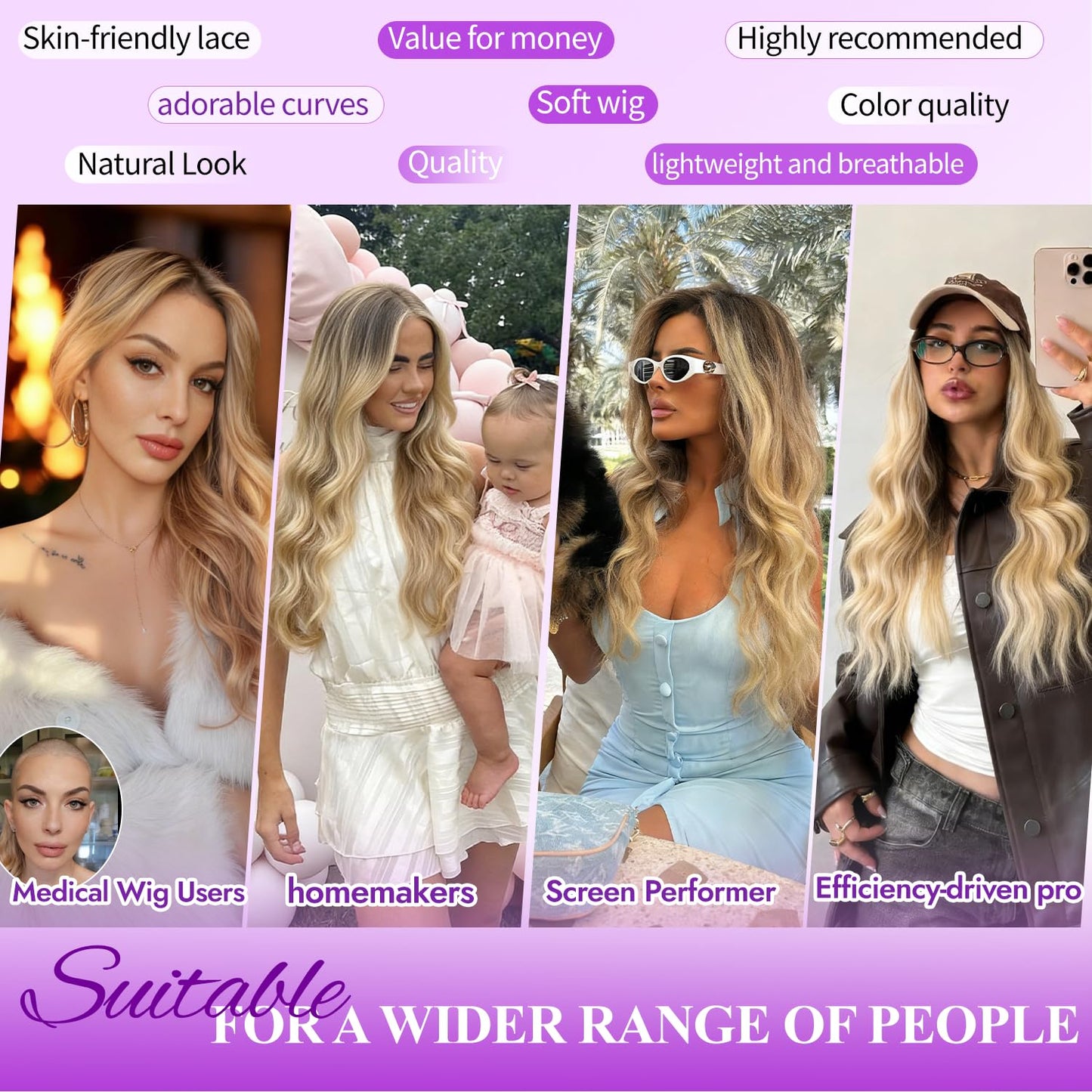 Eawwii Ash Brown Wig for Women Long Wavy 4x1 Lace Natural Hairline Glueless for Beginners Middle Part Synthetic for Daily Party Use 26Inch