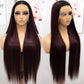 Fugady 32 inch Long Ombre Burgundy 99j Glueless Straight Lace Front Wig 200 Density Pre Plucked Synthetic Heat Resistant Red Wig With Baby Hair Colorful Lace Wigs For Women Cosplay Party Daily Use