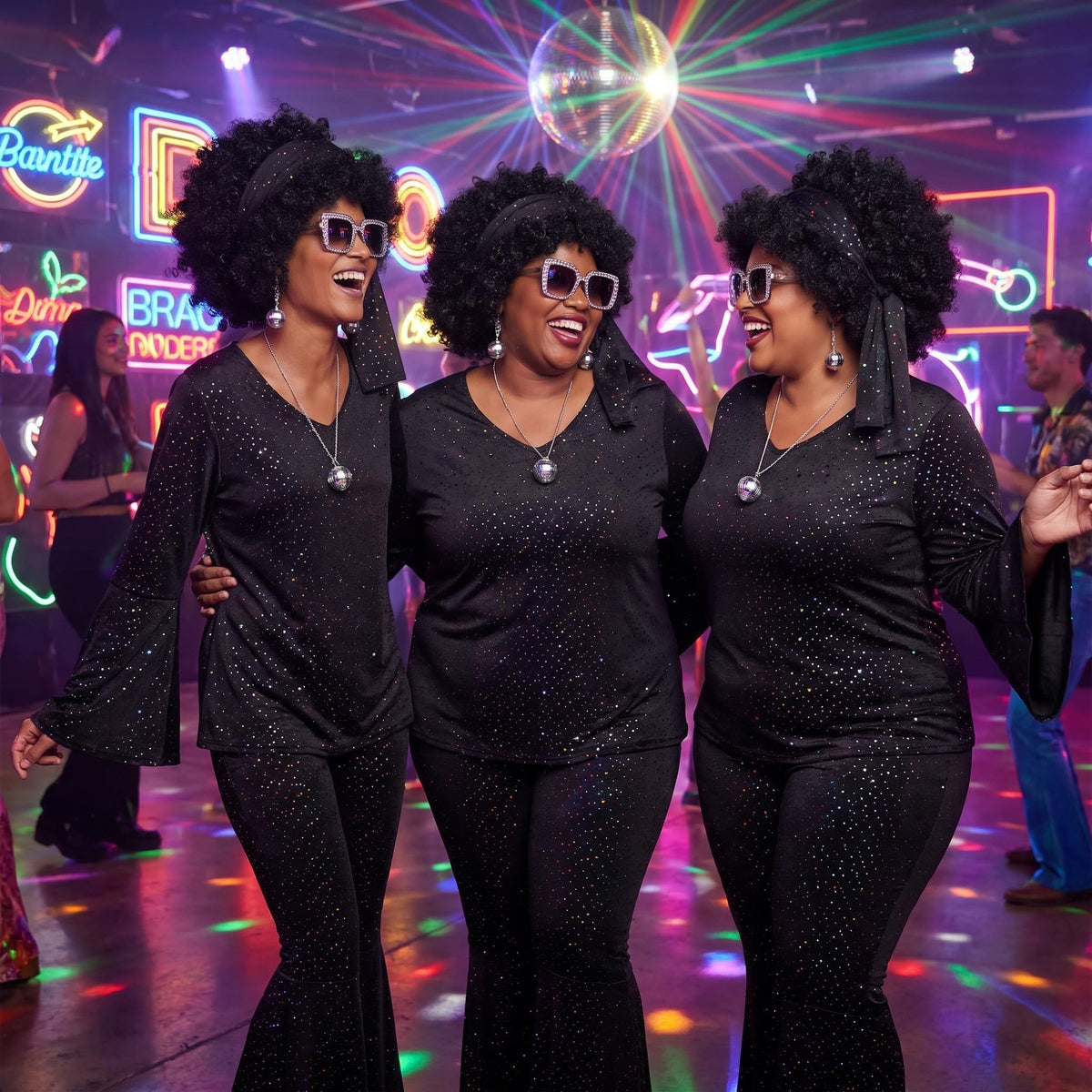 Jexine 70s Disco Outfit Women Sequin Sparkly Costume Black M