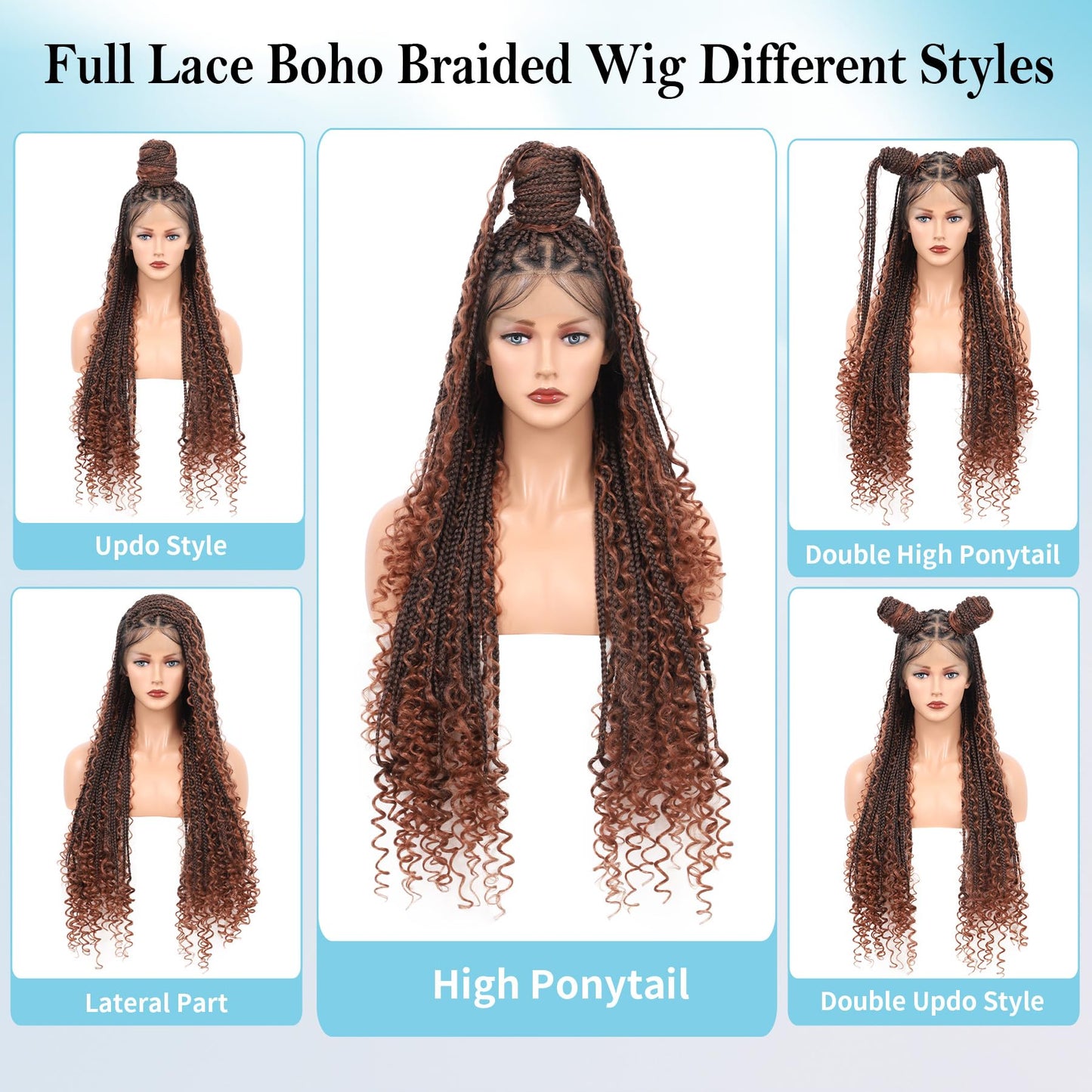 Olymei Boho Braided Wigs for Black Women Knotless Braided Wigs Box Braid Wig with Baby Hair Full Double Lace Ombre Brown Boho Braided Wig Premium Synthetic Lace Braided Wig,36" Double Lace