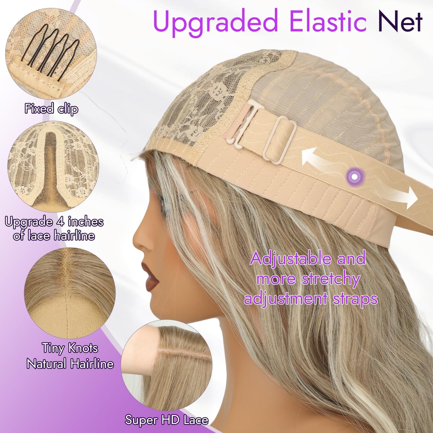 Eawwii Ash Blonde Mix Platinum Wig for Women Long Wavy 4x1 Lace Natural Hairline Glueless for Beginners Middle Part Synthetic for Daily Party Use 26Inch