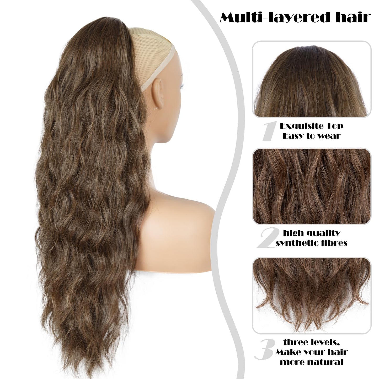 Ponytail Extension for Women, 26 inch Hair Extensions Ponytail, Long Drawstring Ponytail Extension, Soft Synthetic Pony Tails Hair Extensions (Color: Orange Brown)
