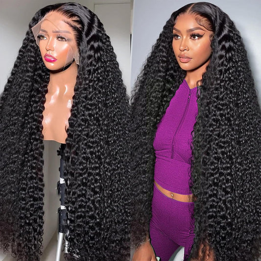 250% Density 13X6 38 Inch Deep Wave Lace Front Wigs Human Hair Curly Wig Wet and Wavy HD Lace Front Wig Pre Plucked 100% Real Human Hair No Synthetic Blend No Tangle No Shedding Triple Lifespan 3X