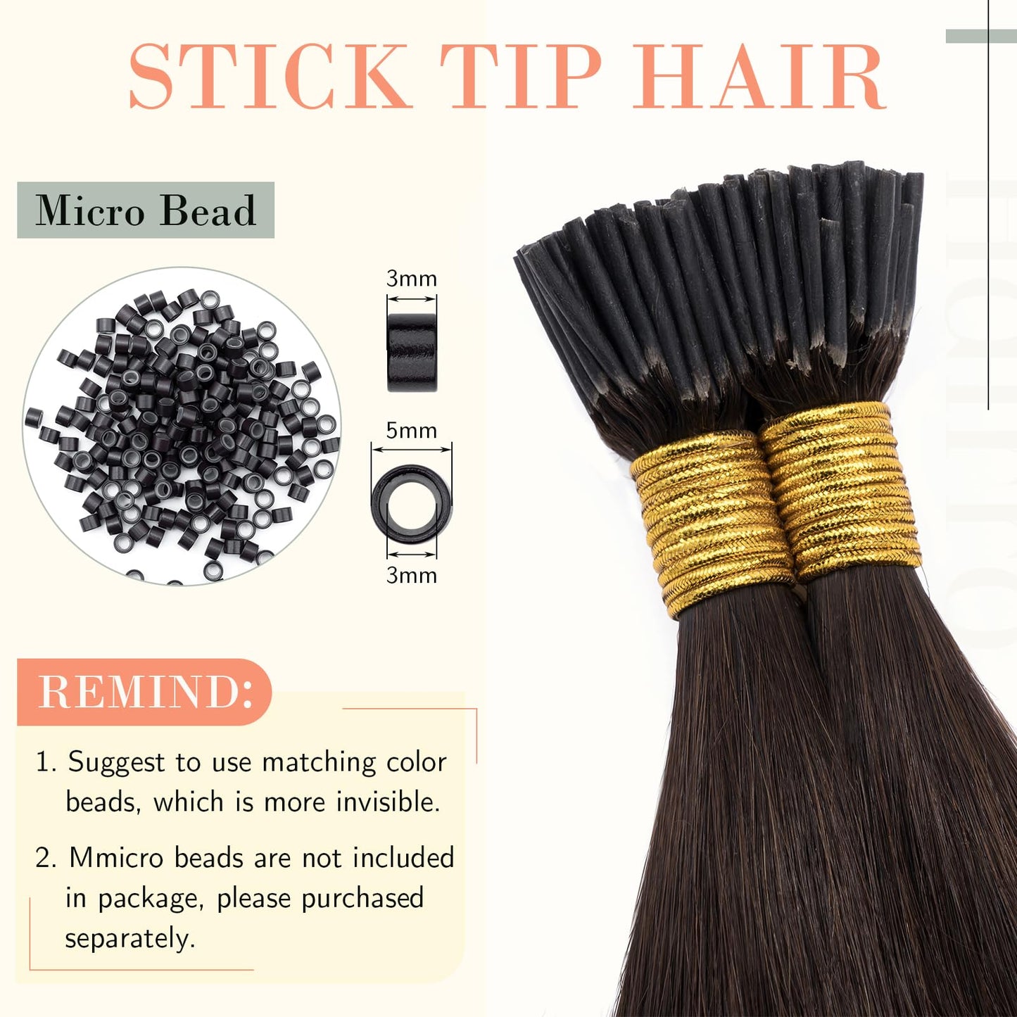 Hairro Pre Bonded Fusion Hair Extensions Remy Keratin Beads Invisible Itip Real Human Hair Extension Stick Tipped Glue Hairpiede Salon Quality I Tip Hair For Women 16" 100 Strands 50g #02 Dark Brown