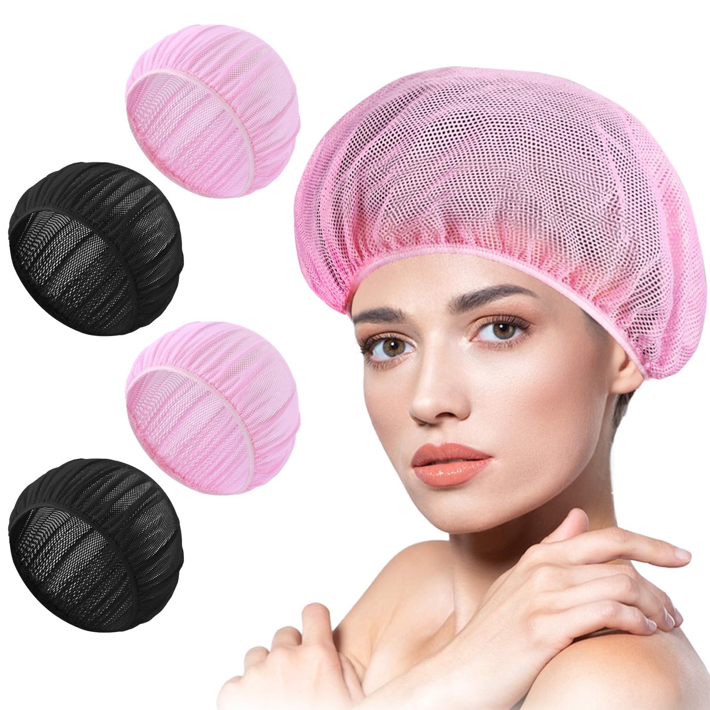 Dimeho 4 Pcs Mesh Sleep Bonnets Night Sleep Cap Hair Net for Sleeping Wig Cap Sleep Caps for Women(Pink/Black