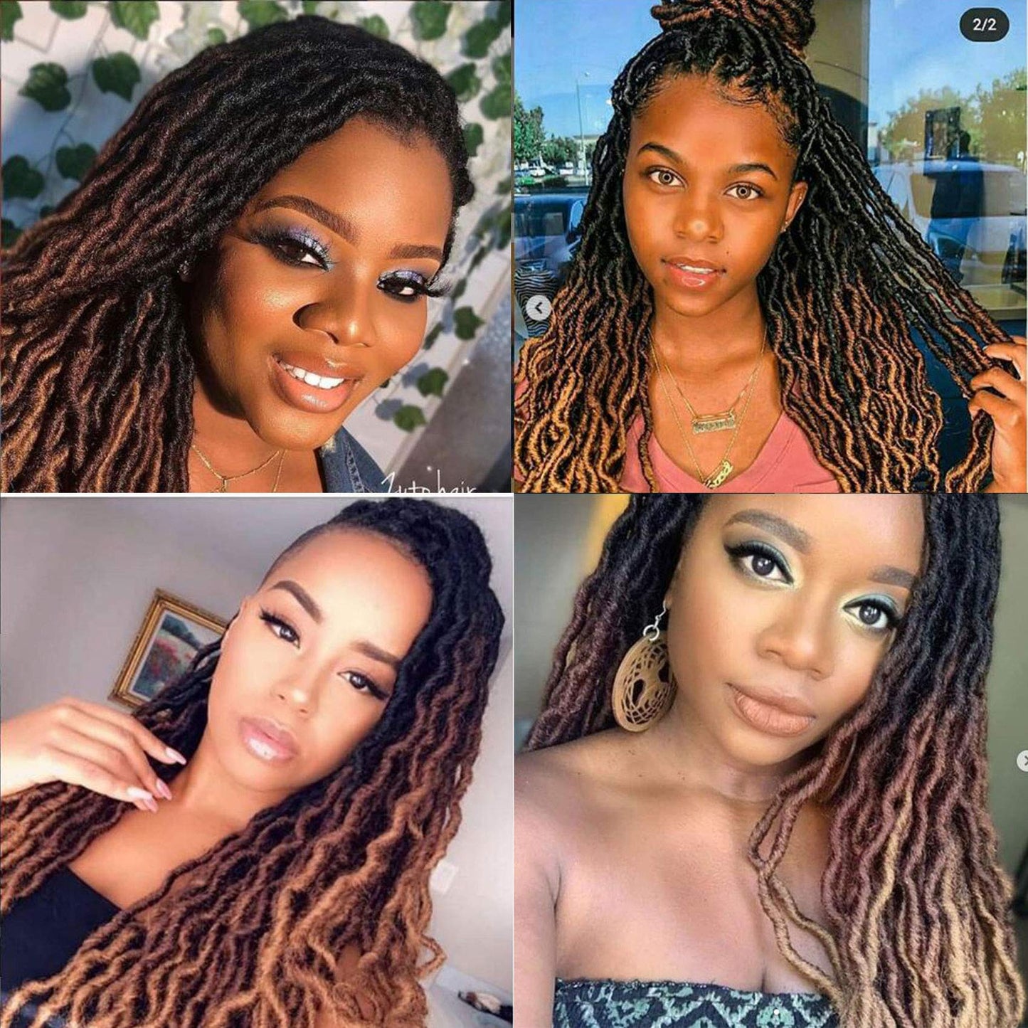 18 Inch Goddess Faux locs Crochet Hair 6 Packs/Lot Soft Gypsy Locs Wavy Crochet Braids Dreadlocks 3 Tone Curly Wavy Twist Braiding Hair Extensions African Roots Braid（#1B/30/27)