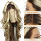 SAPPHIREWIGS 13x4 Lace front Wig Long Blonde with Brown Highlights Wavy for Women Free Part Body Wave Natural Looking Synthetic Heat Resistant Fiber Daily Party Use 26 Inch