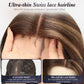 starluck Human Hair Wig Lace Front Wigs Real Human Hair Wigs For Women Wig Side Part 6"*5"*2" HD Lace Dark Brown with Blonde Highlights 12 Inch Realistic and Natural for Daily Party Use