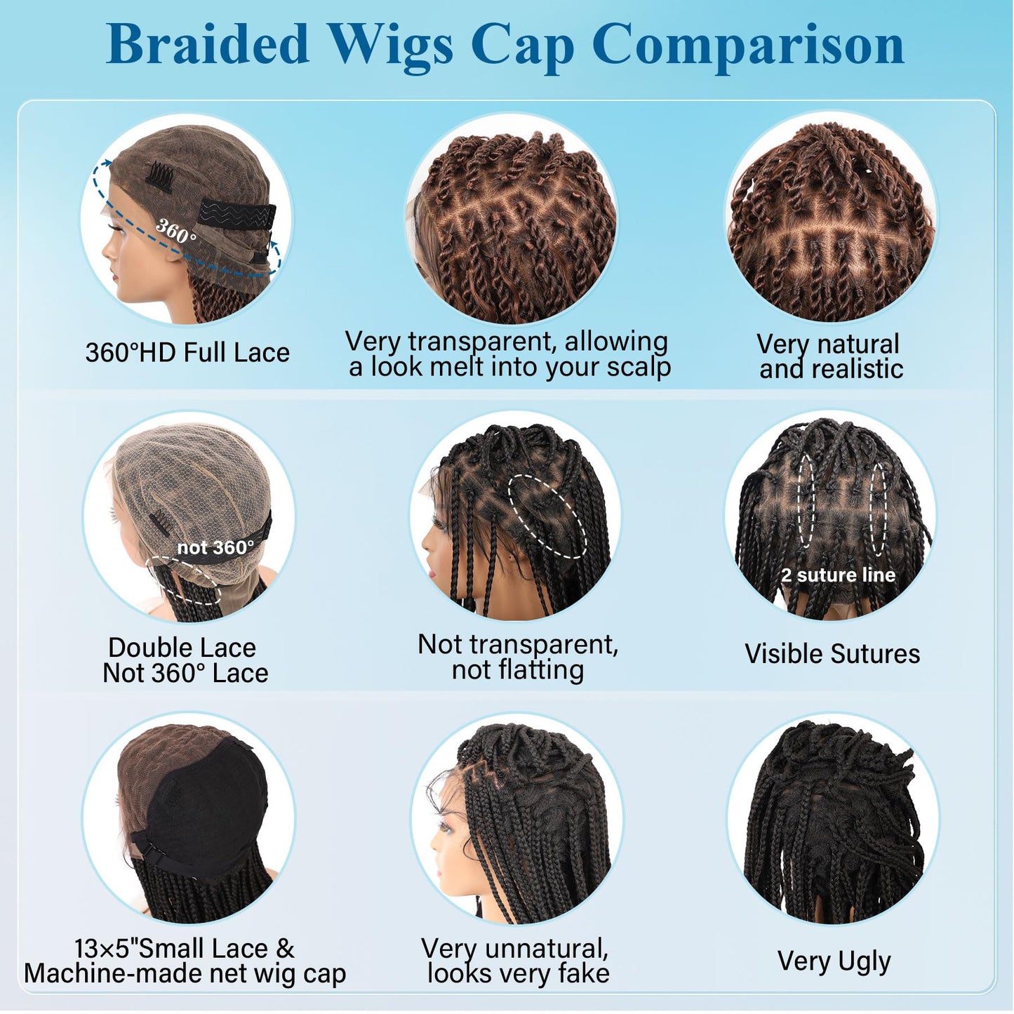 Olymei 360° HD Full Lace Braided Wigs for Women Knotless Boho Braided Wigs Twisted Braid Lace Wig with Baby Hair Premium Synthetic Braid Lace Front Wig Brown 36"