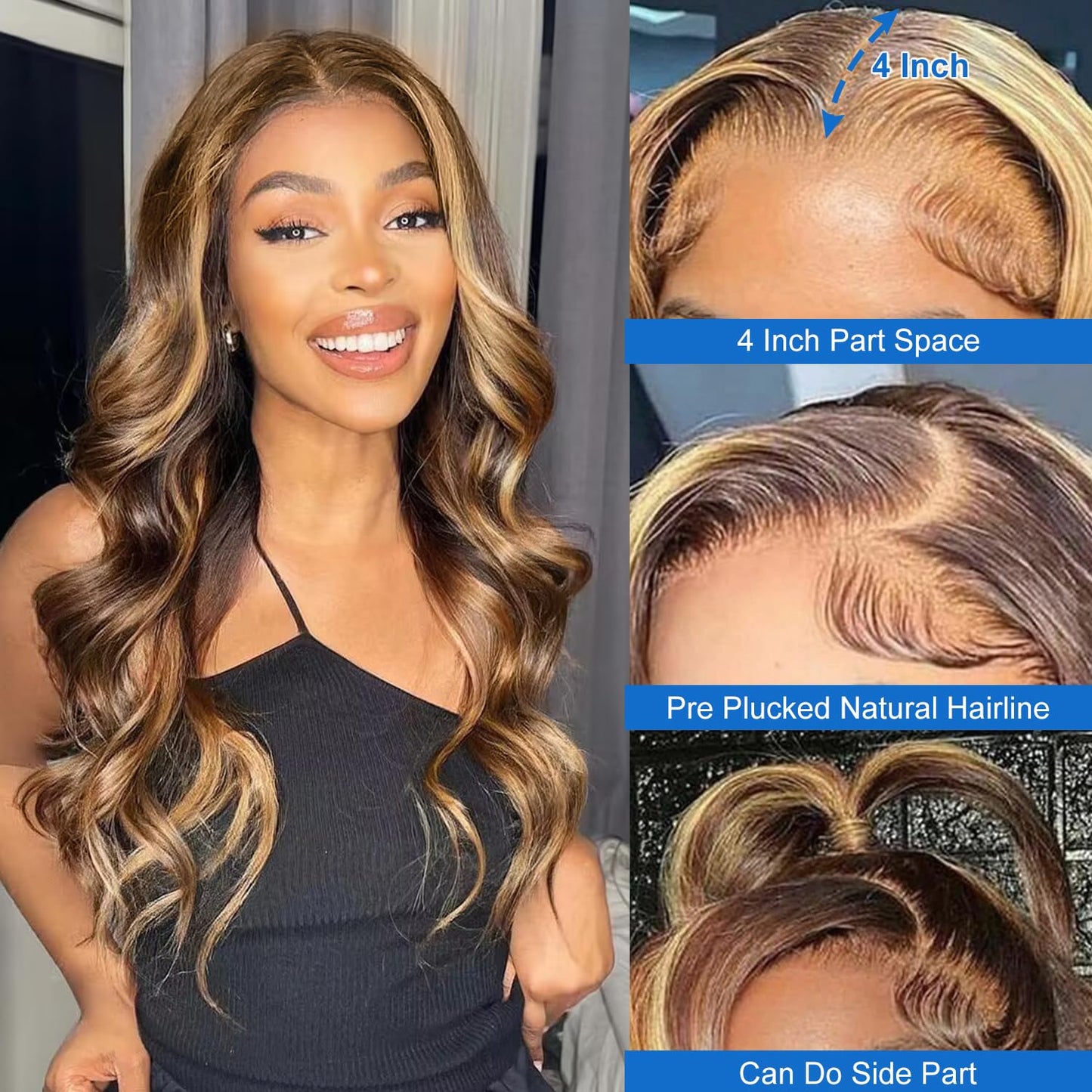 FASCARA 13x4 Highlight Ombre Lace Frontal Wigs Human Hair 4/27 Honey Blonde 180% Density Body Wave Wig for Women HD Transparent Lace Front Wig with Highlights Colored Glueless Wigs Human Hair 20 Inch