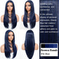 BrownBomb Dark Blue Wear and Go Glueless Wigs Pre Plucked Pre Cut for Beginners Synthetic Lace Front Wig for Woman Long layered Straight Wigs with Bangs 26 Inch 3 Seconds to Wear for Beginners