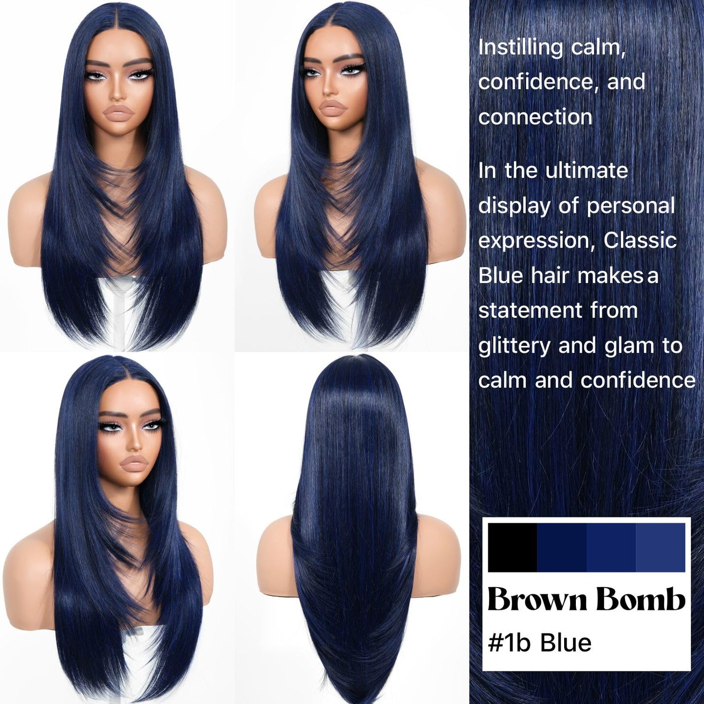 BrownBomb Dark Blue Wear and Go Glueless Wigs Pre Plucked Pre Cut for Beginners Synthetic Lace Front Wig for Woman Long layered Straight Wigs with Bangs 26 Inch 3 Seconds to Wear for Beginners