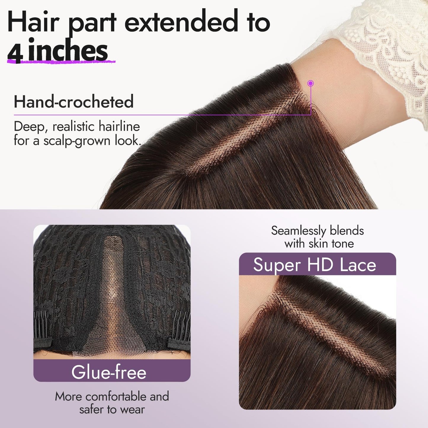Eawwii Ombre Pink Wig for Women Long Wavy 4x1 Lace Natural Hairline Glueless for Beginners Middle Part Synthetic for Daily Party Use 26Inch