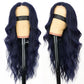 AISI HAIR Dark blue Wigs for Women, Long Wavy Lace Hairline Middle Part Synthetic Heat Resistant Wig for Daily Party-26 Inch