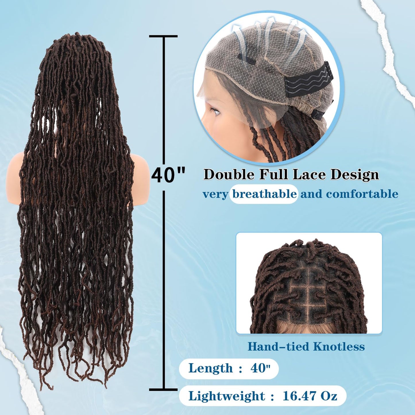Olymei Faux Locs Braided Wigs Square Knotless Braided Wigs for Women Premium Synthetic Lace Front Locs Braid Wig with Baby Hair Full Double Lace Front Braided Wigs 40" Brown