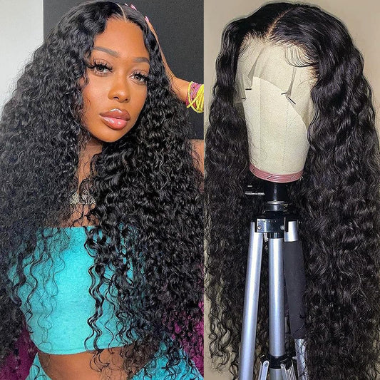 ONECHULY Water Wave Lace Front Wigs Human Hair 180% Density 13x4 HD Transparent Lace Front Wigs Pre Plucked with Baby Hair 20 Inch Brazilian Wet and Wavy Lace Front Wigs Glueless Natural Color