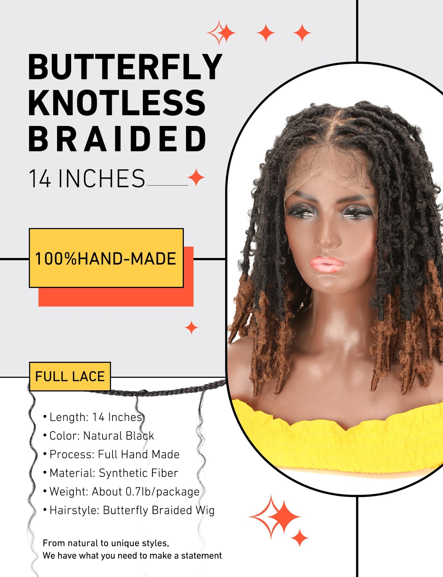 BEART Butterfly Locs Wig Braided Wigs for Black Women, 14 inch Full Lace Butterfly Locs Crochet Hair Short Braided Lace Front Wig with Baby Hair, Synthetic Box Braid Wig Faux Locs Wigs Dreadlock Wig