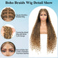 Olymei 360° HD Full Lace Front Knotless Braided Wigs for Black Women Boho Braided Wigs with Baby Hair Box Braid Wig Premium Synthetic Braid Lace Front Wig with Curly End Light Brown 36"