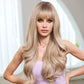 HAIRCUBE Ombre Gray Blonde Synthetic Women's Wig Layered Wigs with Bangs Long Wavy Heat Resistant Natural Wigs