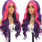 SISIFIRE Purple Red Highlight Long Curly Wavy Wigs for Women Middle Part Synthetic Heat Resistant Fiber Small Lace Wig for Halloween Cosplay Christmas Wigs