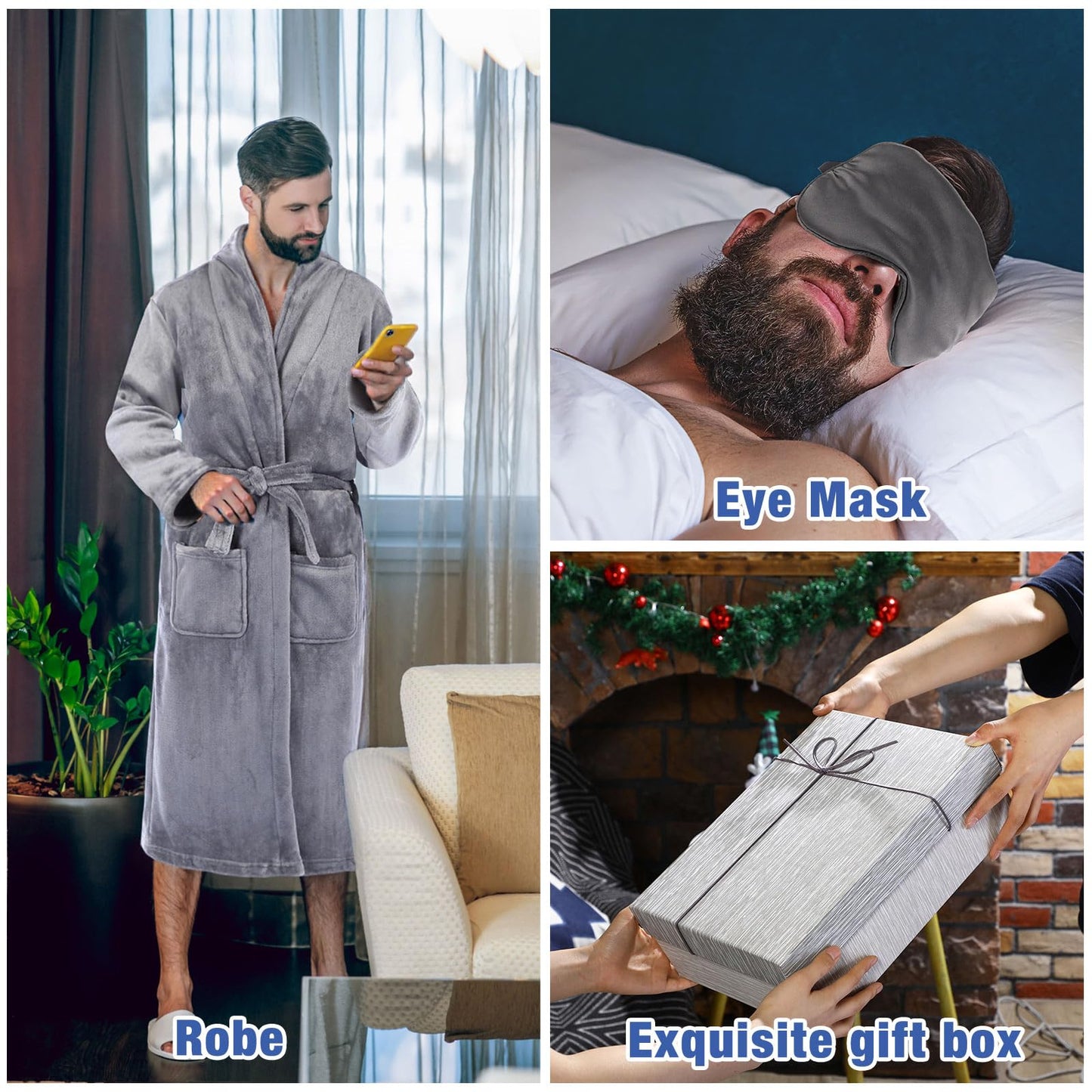Nuogo 15 Pcs Birthday Gifts for Men Beard Care Set for Him Dad Birthday Gifts Basket Ideas Kit for Men Tumbler Bath Robe for Father's Day Dad Husband Boyfriend Box(Unhooded,Darkgray)