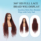 Olymei 360° HD Full Lace Knotless Braided Wigs for Black Women Boho Braided Wigs with Baby Hair Box Braid Wig Premium Synthetic Braid Lace Front Wig with Curly End Burgundy 36"