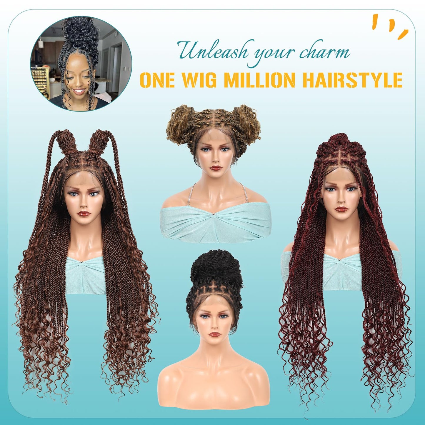 Kalyss HD Full Lace Boho Braided Wigs for Women 360 Lace Front Twist Braided Wigs with Baby Hair Blonde Premium Synthetic Knotless Braid Wig 36"