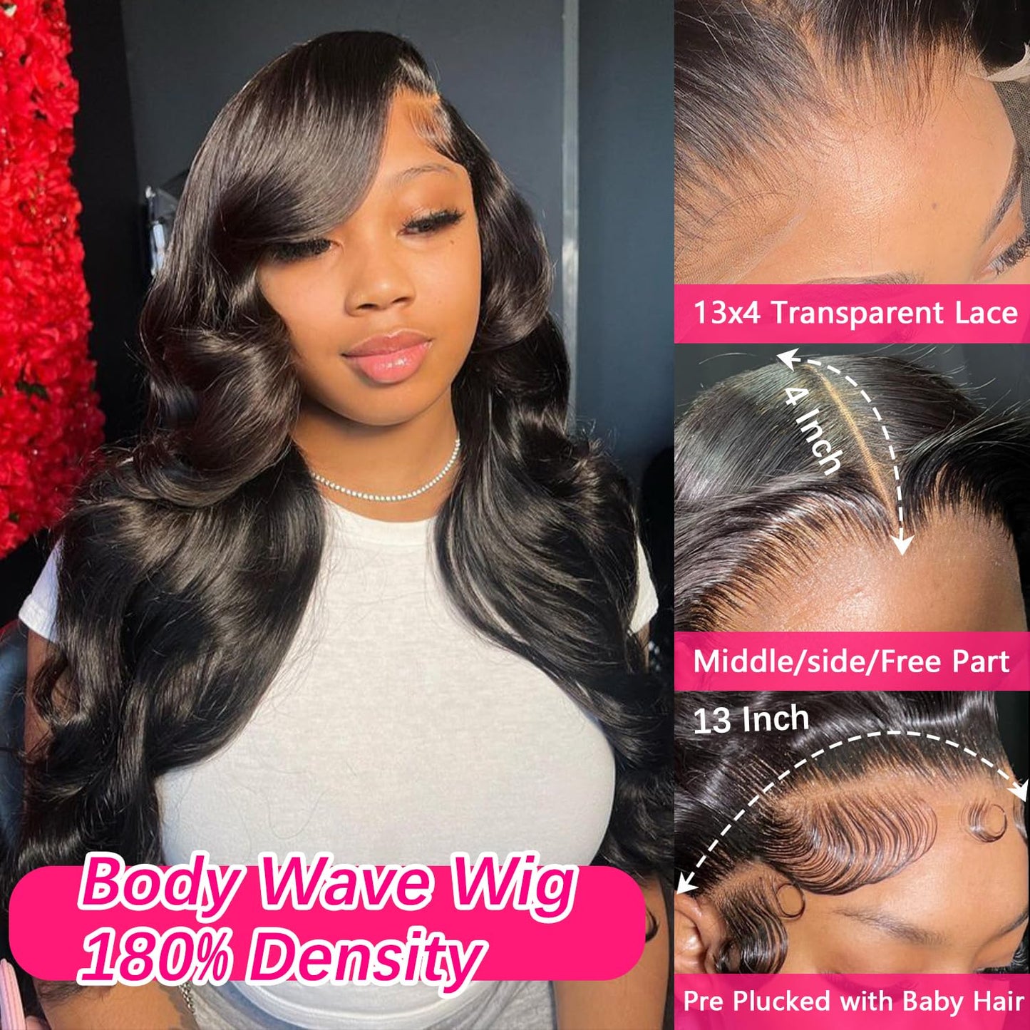 Rylice 26inch Lace Front Wigs Human Hair 200% Density 13x4 HD Body Wave Lace Front Wig 100% Brazilian Virgin Human Hair Wigs for Black Women Pre Plucked Natural Color Glueless Wig