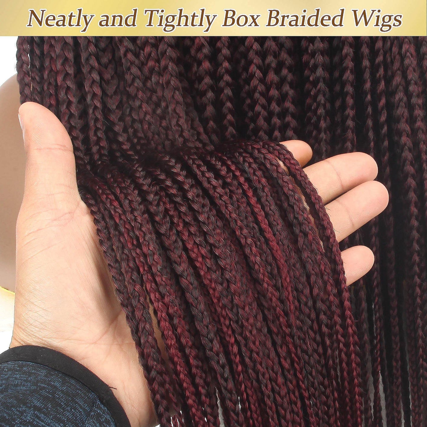 Alebery 36" Full Lace Knotless Box Braided Wigs for Black Women Knotless Box Braids Lace Front Wig with Baby Hair Lightweight Synthetic Lace Frontal Burgundy Cornrow Twisted Braided Wigs (1B/BG)