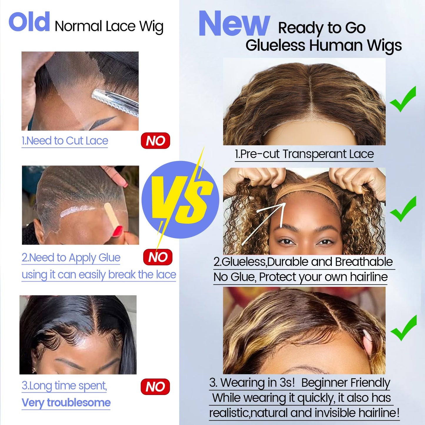 Eyefanniy Glueless Wigs Human Hair pre plucked Pre Cut Blonde Highlights Short Curly Bob Lace Front Wigs for Black Women 4x4 Lace Closure Wig with Elastic Band for Beginners 14 Inch