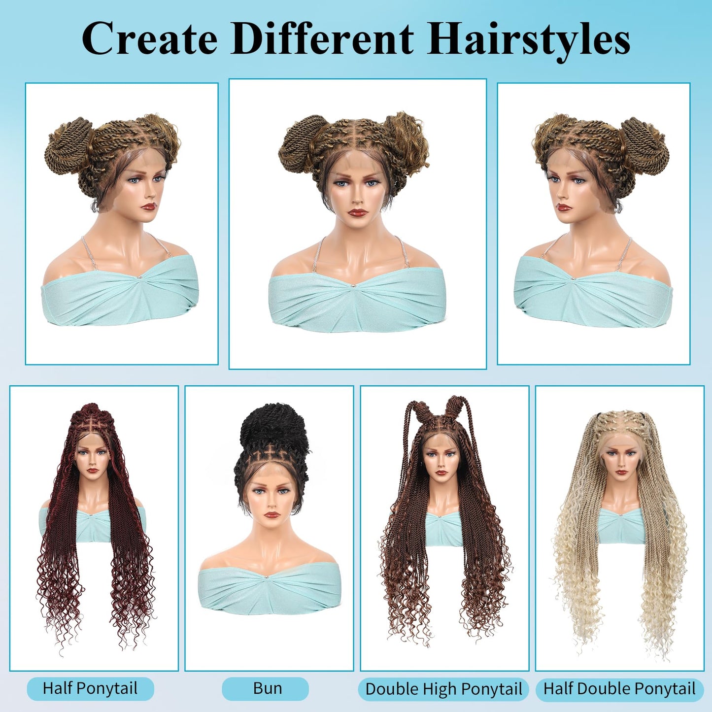 Olymei 360° HD Full Lace Braided Wigs for Women Knotless Boho Braided Wigs Twisted Braids Lace Wig with Baby Hair Premium Synthetic Braided Lace Front Wigs 36" Light Brown