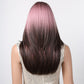 Tumhorn Long Ombre Brown and Pink Wigs for Women Straight Synthetic Wig with Bangs Brown Highlight Hair Replacement Wigs