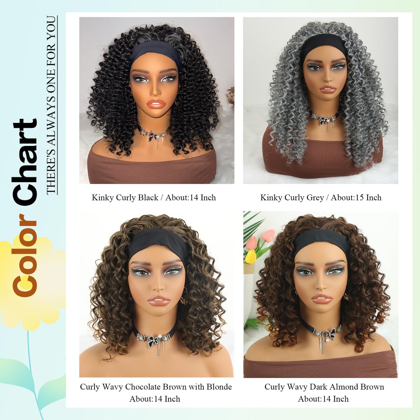 Aisaide Kinky Curly Headband Wig 16 Inch Headband Wigs for Black Women Gray None Lace Front Curly Wave Half Hair Wear and Go Glueless Wig