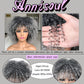 ANNISOUL 10Inch Short Curly Afro Wigs for Black Women Bomb Afro Kinky Curly Wig with Bangs Synthetic Fiber Full Wig(Ombre Grey)