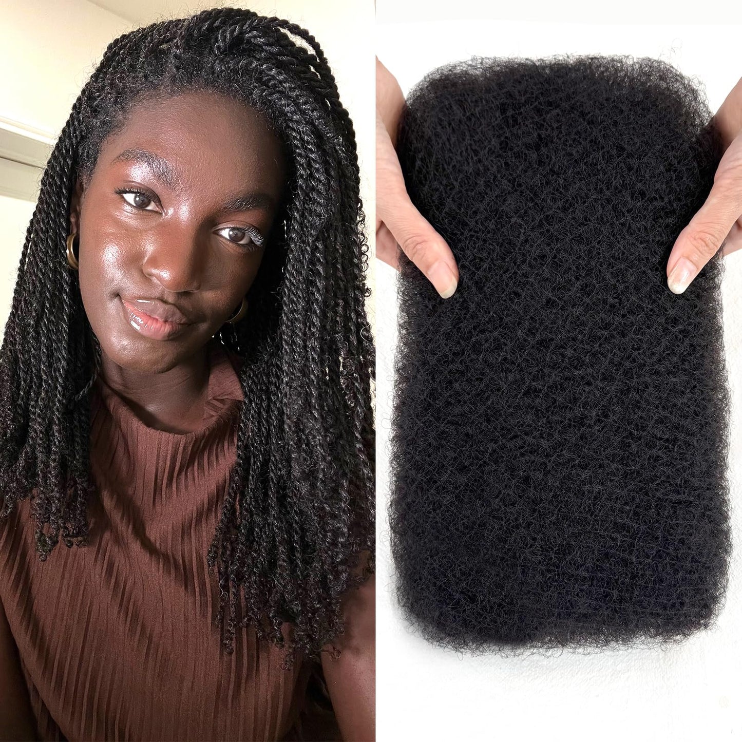 Afro Kinkys Bulk Human Hair, 20 Inch 50g 4C Afro Kinky-Curly Human Hair Bulk for Mini Twist Dreadlocks Extensions Repair Locs Natural Black Quality Cuban Kinky Braiding Hair Extension
