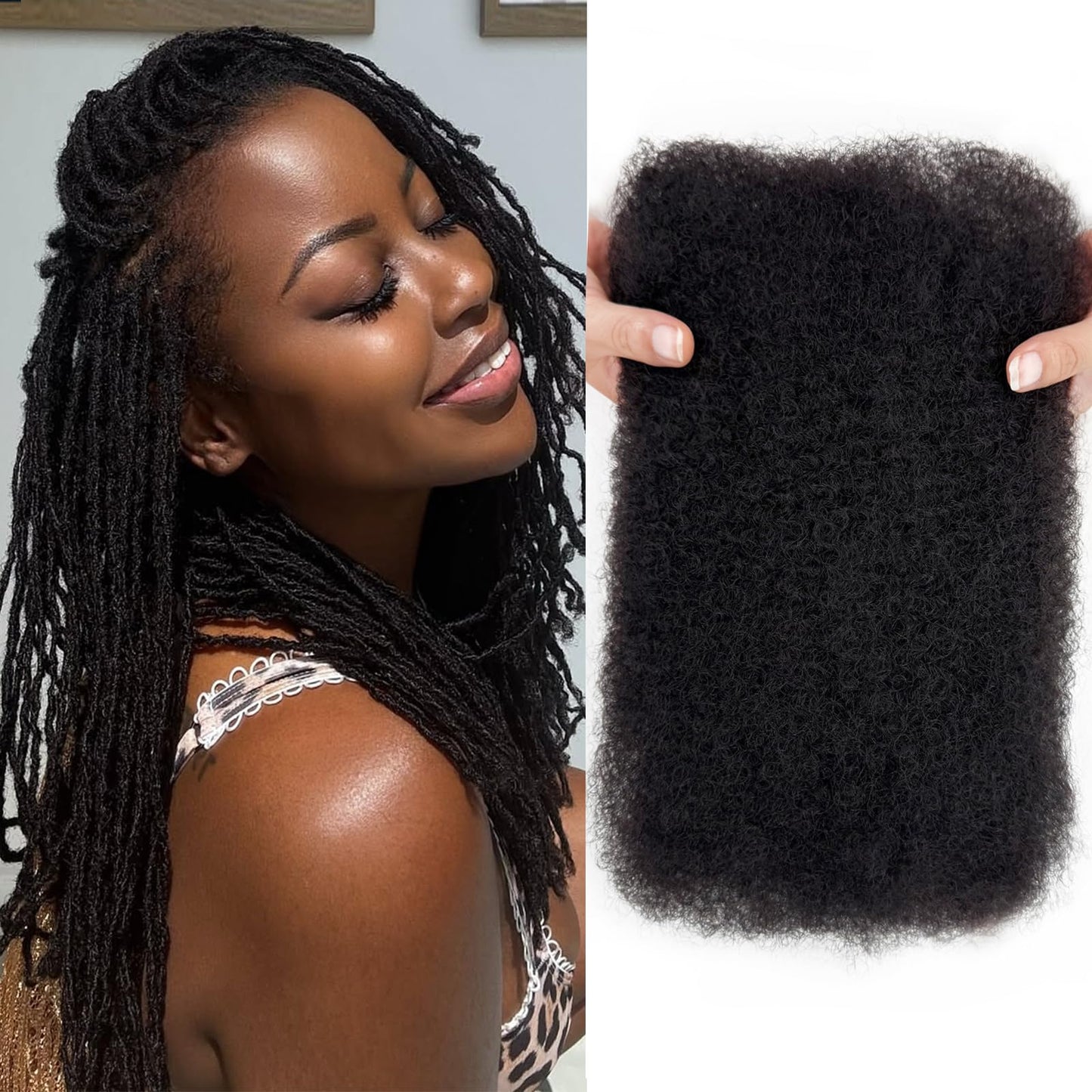Afro Kinkys Bulk Human Hair for Braiding 14 inch 50g Kinkycurly Bundles Human Hair for Mini Twist Braids Soft Spring 4C Kinky Twist Braiding Hair for Permanent Loc Extensions Repair Locs