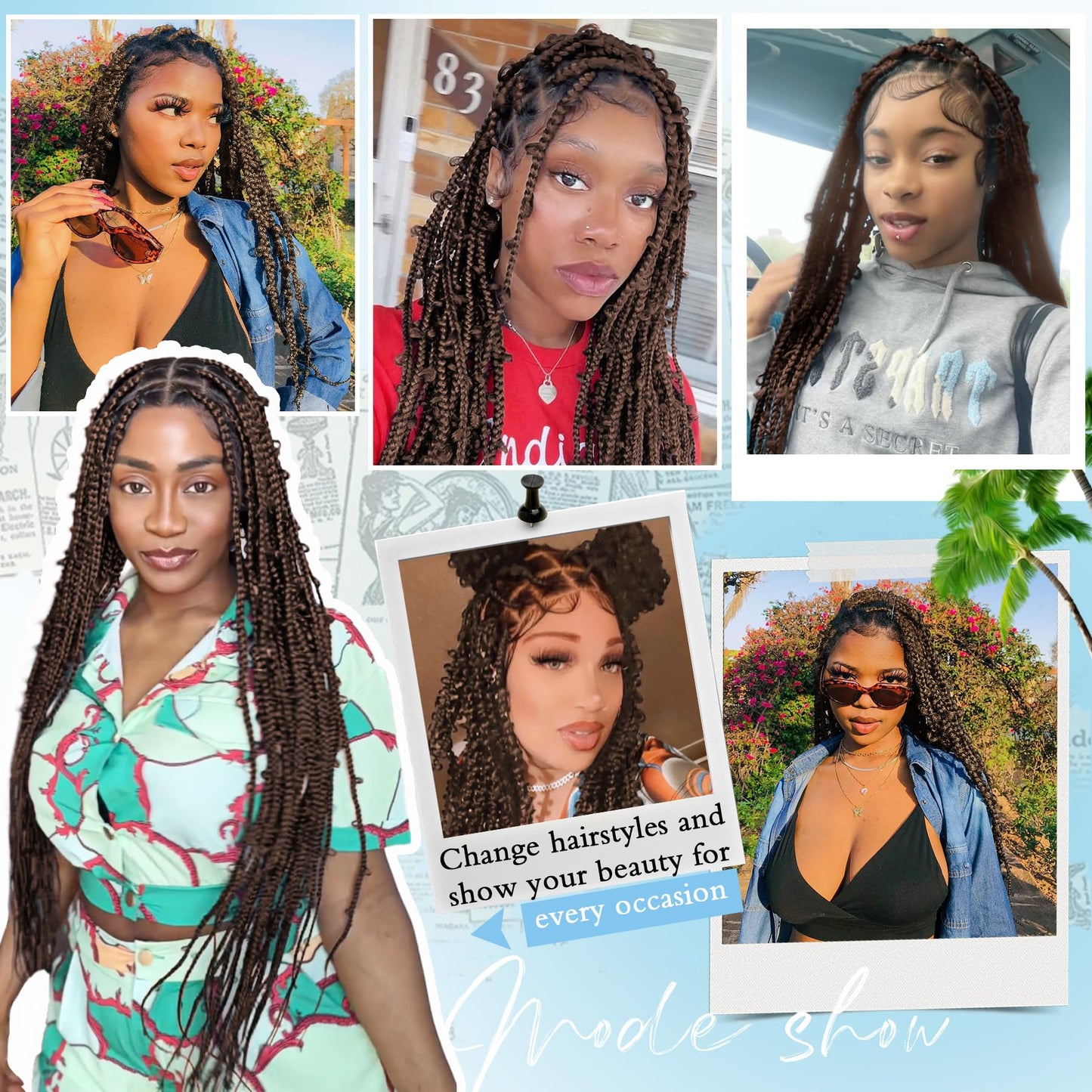 Olymei Full Double Lace Knotless Braided Wigs for Black Women Ombre Brown Box Braid Wig Lace Front Braided Wigs with Baby Hair Premium Synthetic Butterfly Box Braided Wig,36" Full Double Lace
