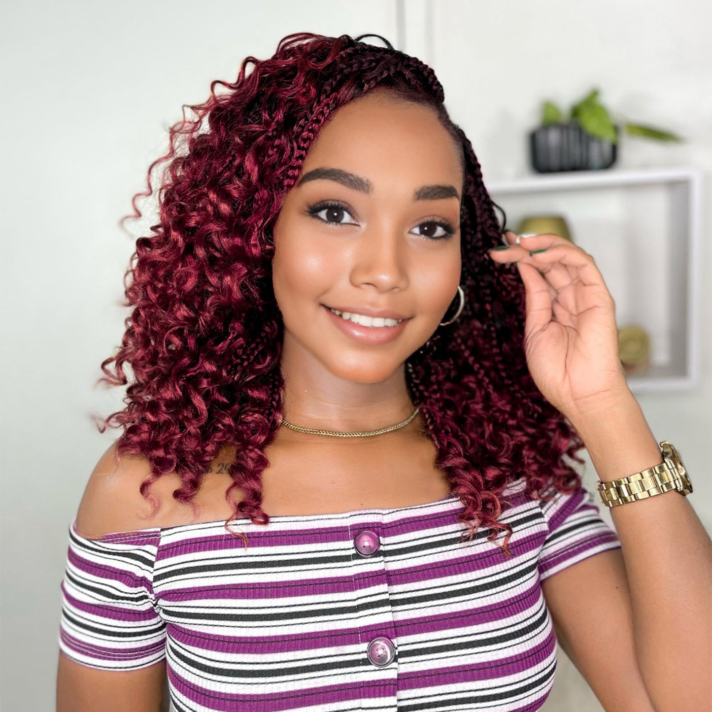 Yewell Goddess Box Braids Crochet Hair 12 Inch Boho Crochet Box-Braids With Curly Ends For Black Women,9 Packs Bohomian Box-Braid Pre Looped Box Braiding(12Inch 9Packs,BUG)