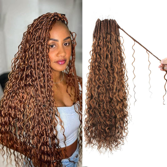 Boho Crochet Braids Pure Protein Fiber Close to Human Hair 18 Inch Goddess Box Braids with Soft Curls Bohemian Braids Crochet Hair for Black Women (18Inch #30)
